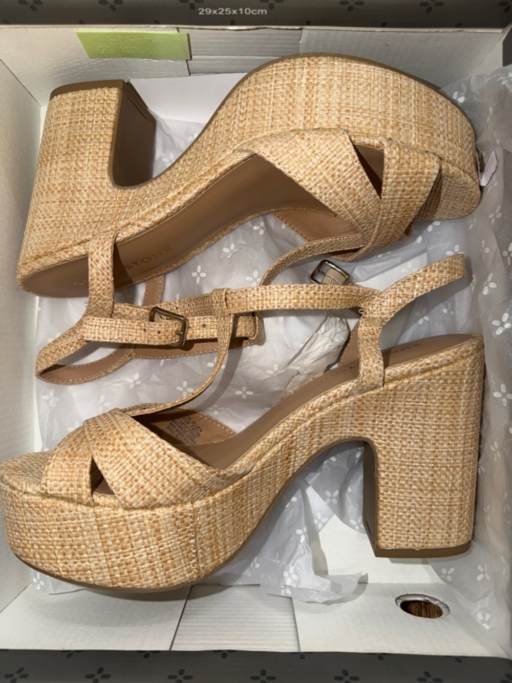 Woven Platform Block Heel Sandals in Natural